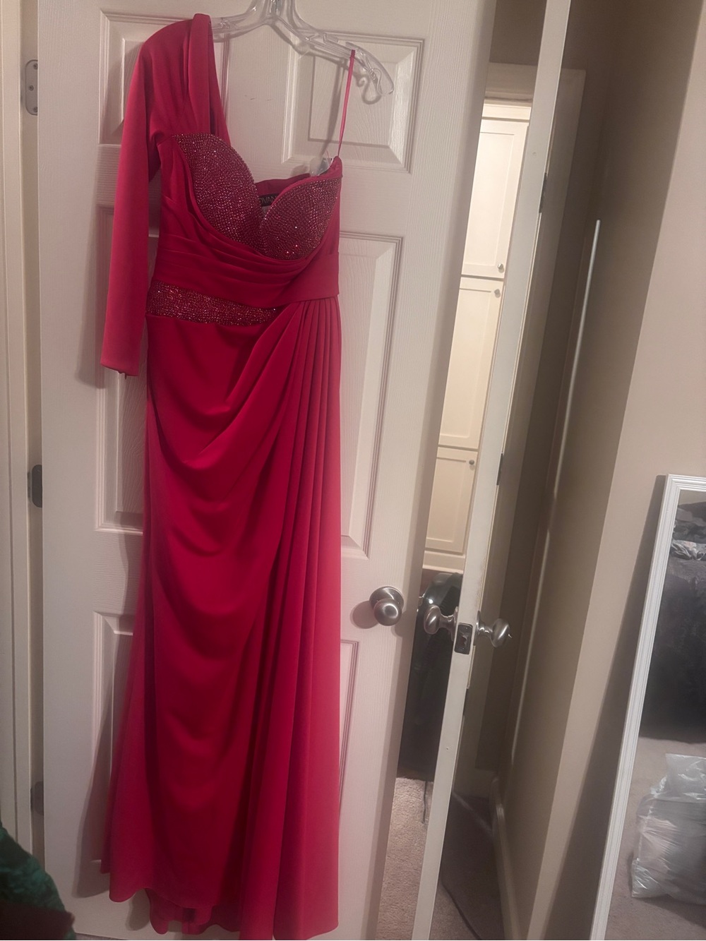 Jovani Red One-Shoulder Embellished Evening Gown